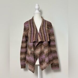 RUBY RD. Purple Striped Waterfall Grandma Cottage Cardigan Size M